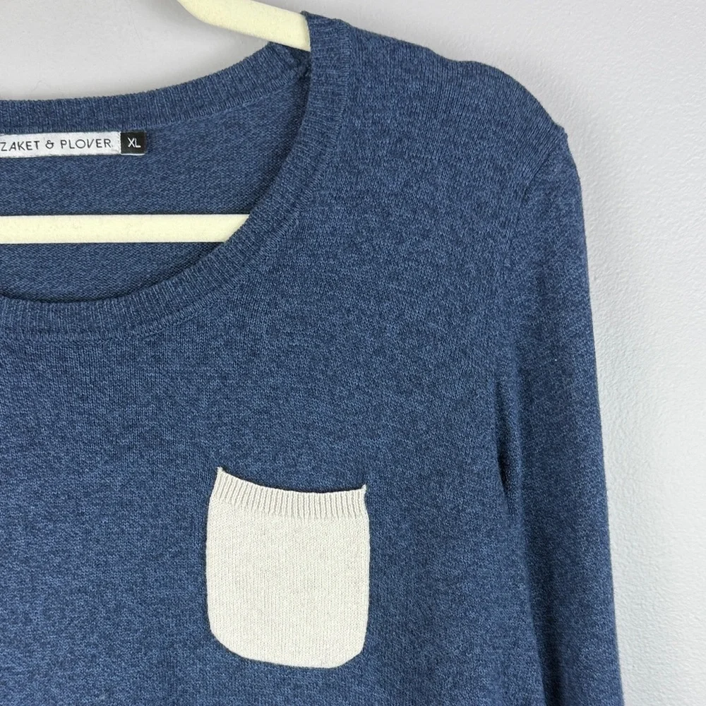 Zaket & Plover Blue Cotton Cashmere Blend Long Sleeve XL Top Red Cream Accents - Picture 7 of 12